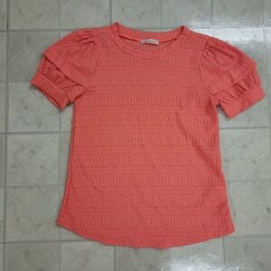 Ces Femme Coral Textured Puff Sleeve Blouse Size Small